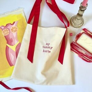 Canvas Tote Bag with Red Bow Straps